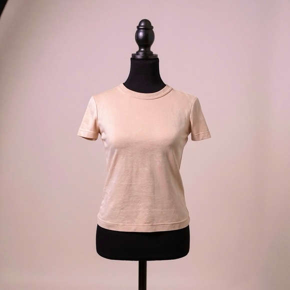 [WOMEN] UNIQLO U Fitted T-Shirt S Beige Pink 100% Cotton - Picture 1 of 8